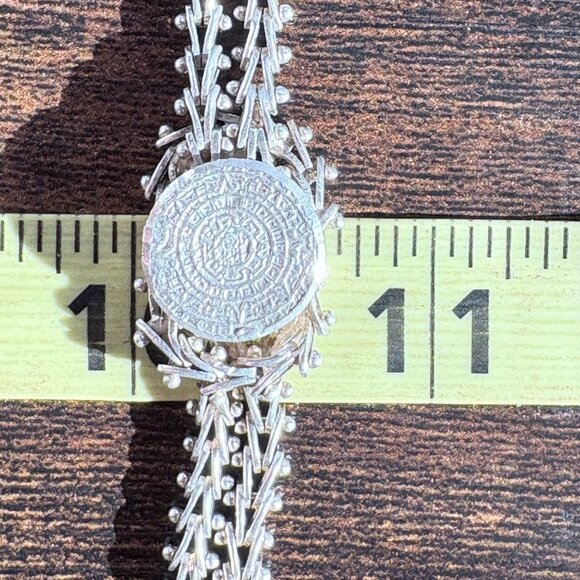 Sterling Silver 925 Mayan Calendar Interlocking Link Bracelet Size 7.5" Length - Picture 9 of 10